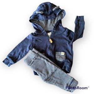 Carter’s Navy Hoodie & Navy/White Striped Pants Set in Size 6m